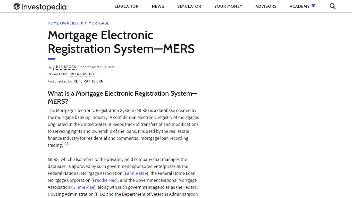 Mortgage Electronic Registration System—MERS Definition - Investopedia